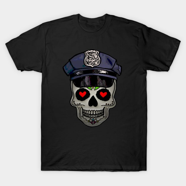 Love Skull Police Officer T-Shirt by SoLunAgua